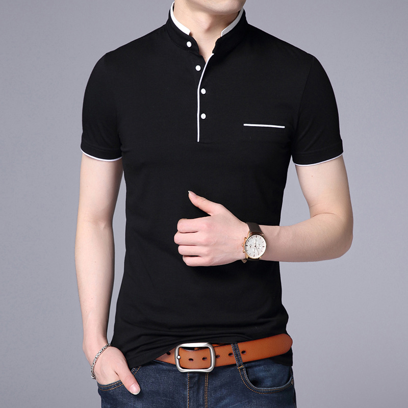 Men Stand Collar Short Sleeve T-Shirt Large Size Slim Casual Polos Men Temperament  T-Shirt