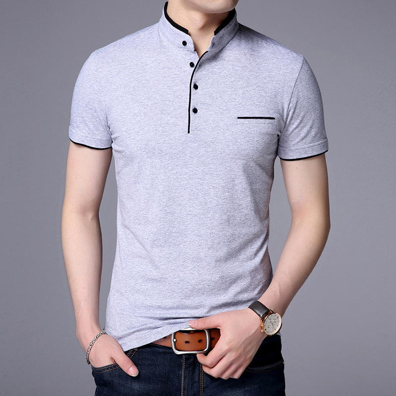 Men Stand Collar Short Sleeve T-Shirt Large Size Slim Casual Polos Men Temperament  T-Shirt