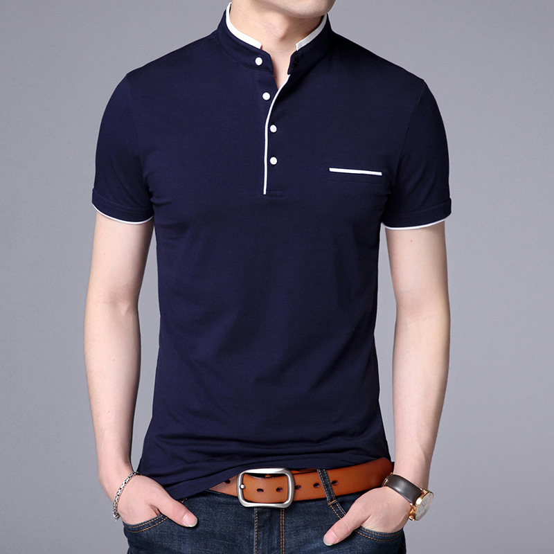 Men Stand Collar Short Sleeve T-Shirt Large Size Slim Casual Polos Men Temperament  T-Shirt