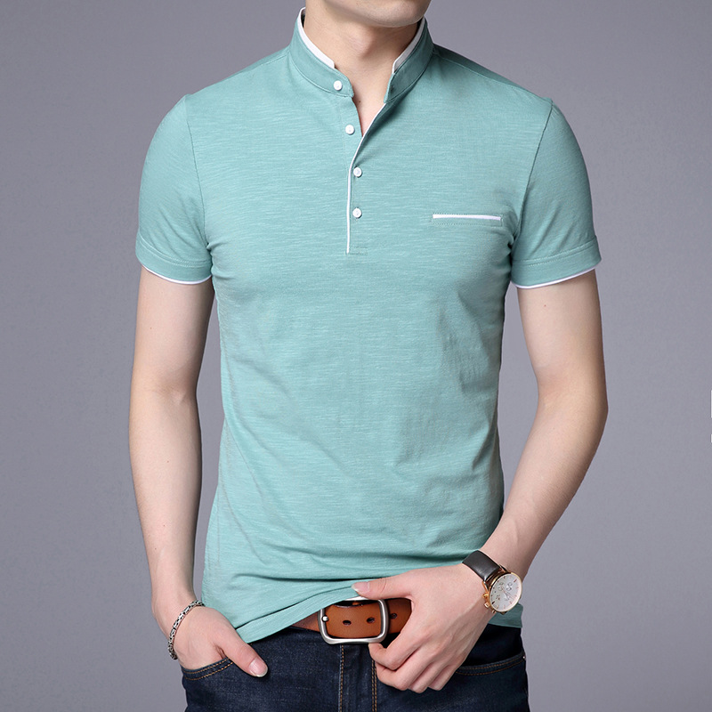 Men Stand Collar Short Sleeve T-Shirt Large Size Slim Casual Polos Men Temperament  T-Shirt