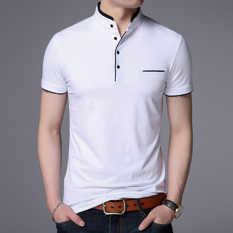 Men Stand Collar Short Sleeve T-Shirt Large Size Slim Casual Polos Men Temperament  T-Shirt
