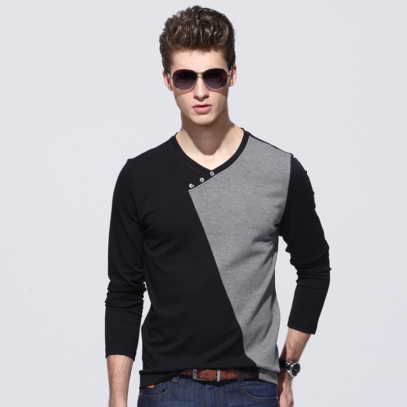 Men fashion cotton round collar long-sleeved T-shirt men large size casual polos men clothing