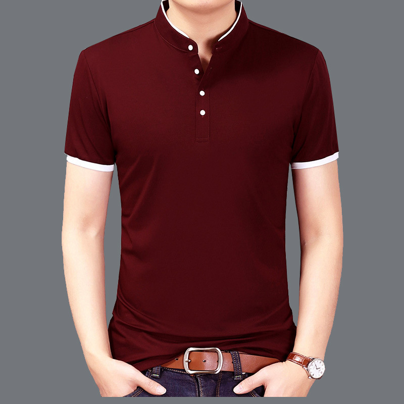 Men Stand Collar Short Sleeve T-Shirt Large Size Slim Casual Polos Men Temperament T-Shirt