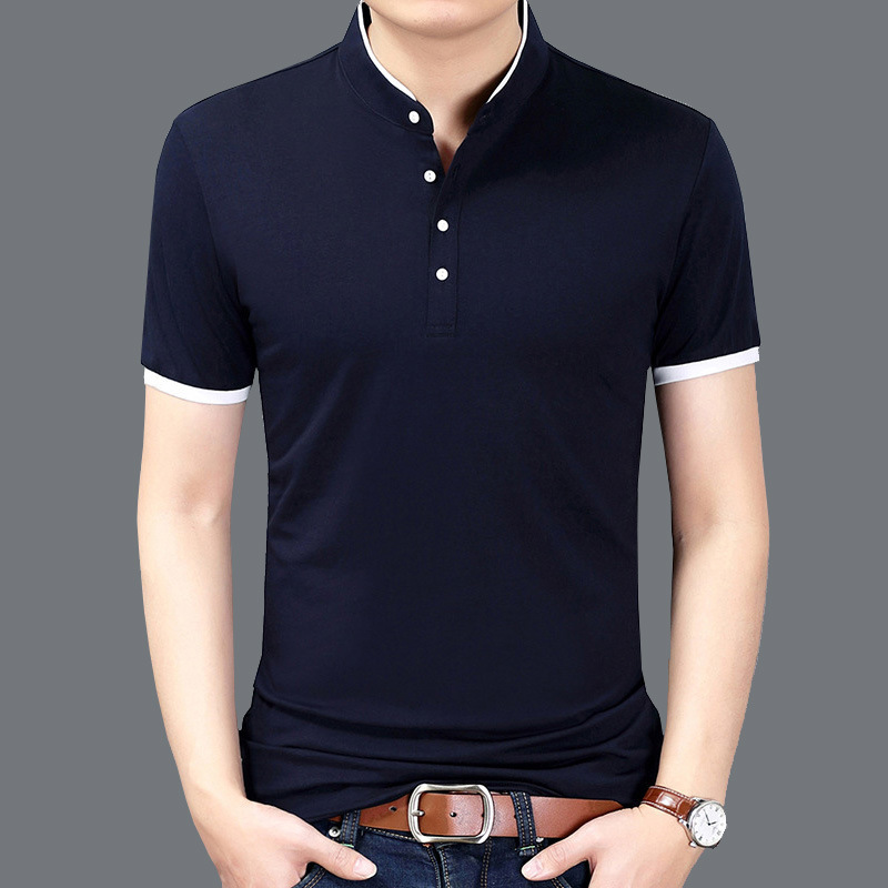 Men Stand Collar Short Sleeve T-Shirt Large Size Slim Casual Polos Men Temperament T-Shirt