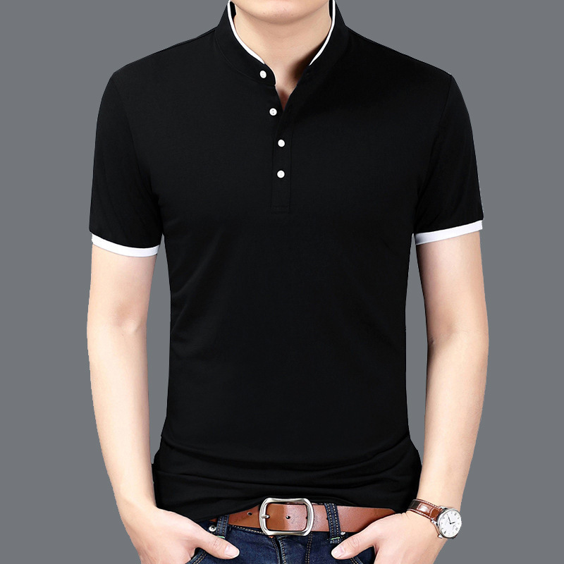 Men Stand Collar Short Sleeve T-Shirt Large Size Slim Casual Polos Men Temperament T-Shirt