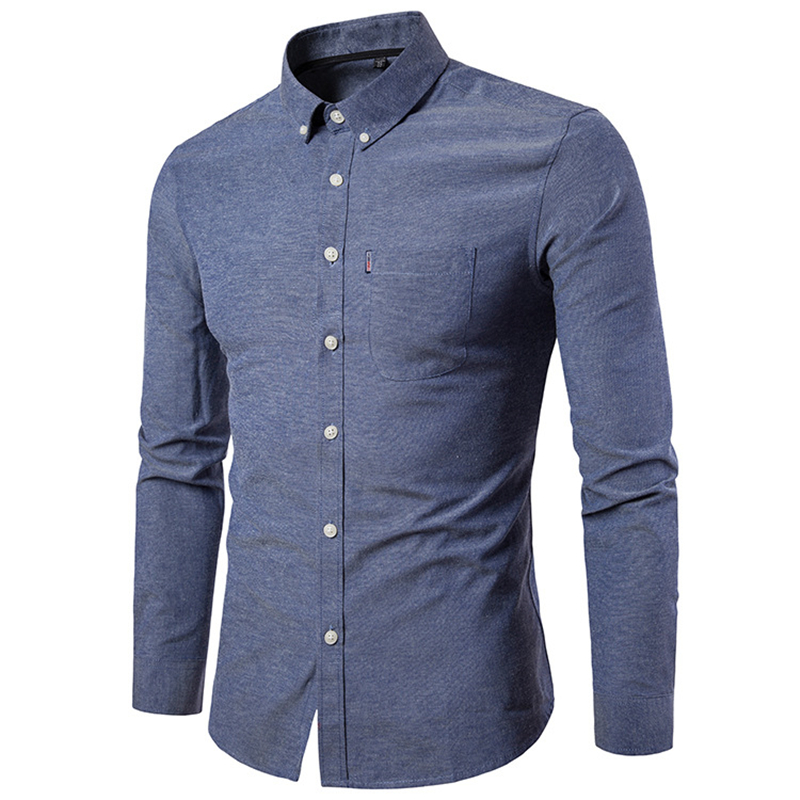 New Oxford Spinning Shirt Large Size Casual Men&apos;s Pocket Decorative Long Sleeve Shirt