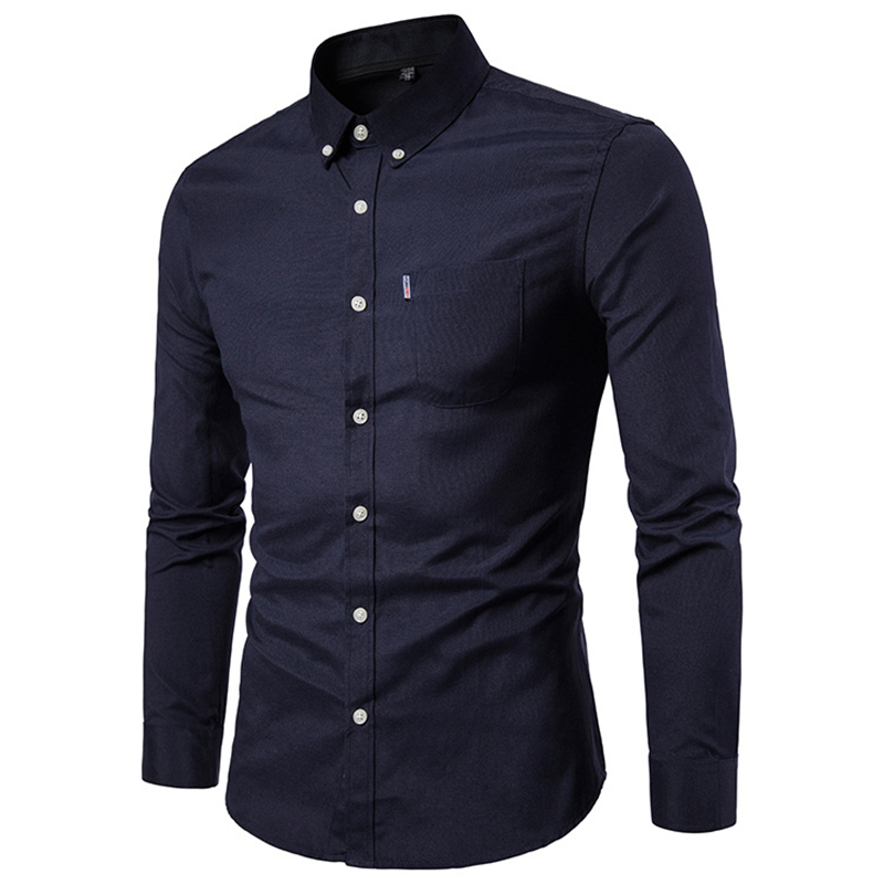 New Oxford Spinning Shirt Large Size Casual Men&apos;s Pocket Decorative Long Sleeve Shirt