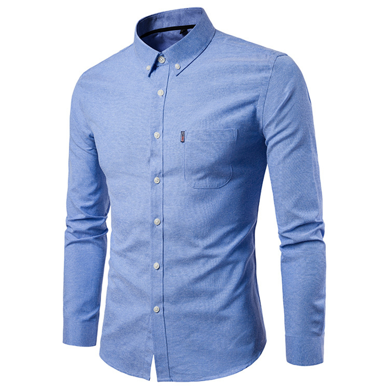New Oxford Spinning Shirt Large Size Casual Men&apos;s Pocket Decorative Long Sleeve Shirt