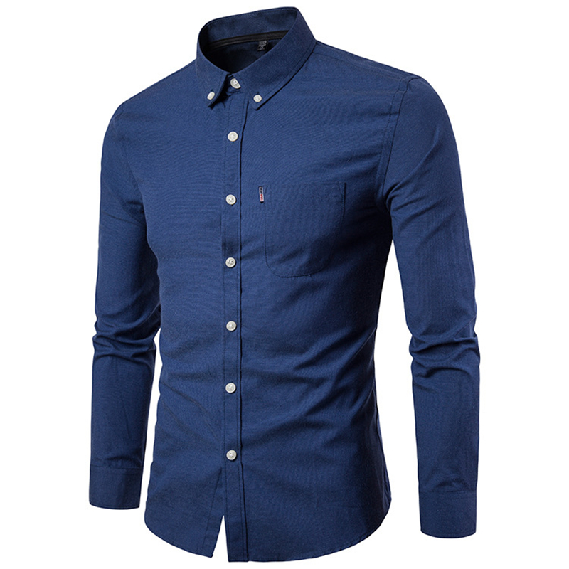 New Oxford Spinning Shirt Large Size Casual Men&apos;s Pocket Decorative Long Sleeve Shirt