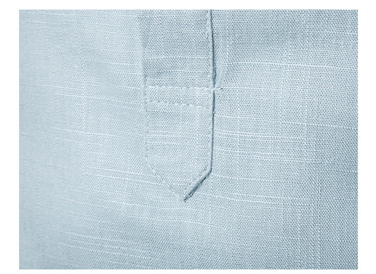 Solid color long-sleeved stand-up collar linen slim fit pullover shirt