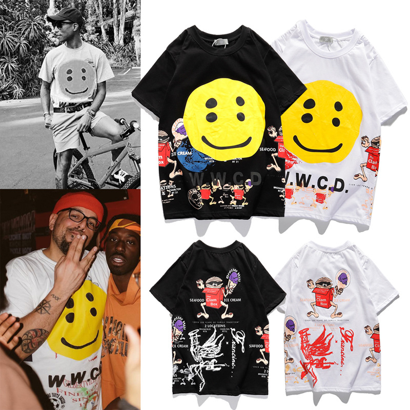Men&apos;s Clothes &gt;T-shirts &amp; Polos &gt;Popular cartoon graffiti smiley face print T-shirt