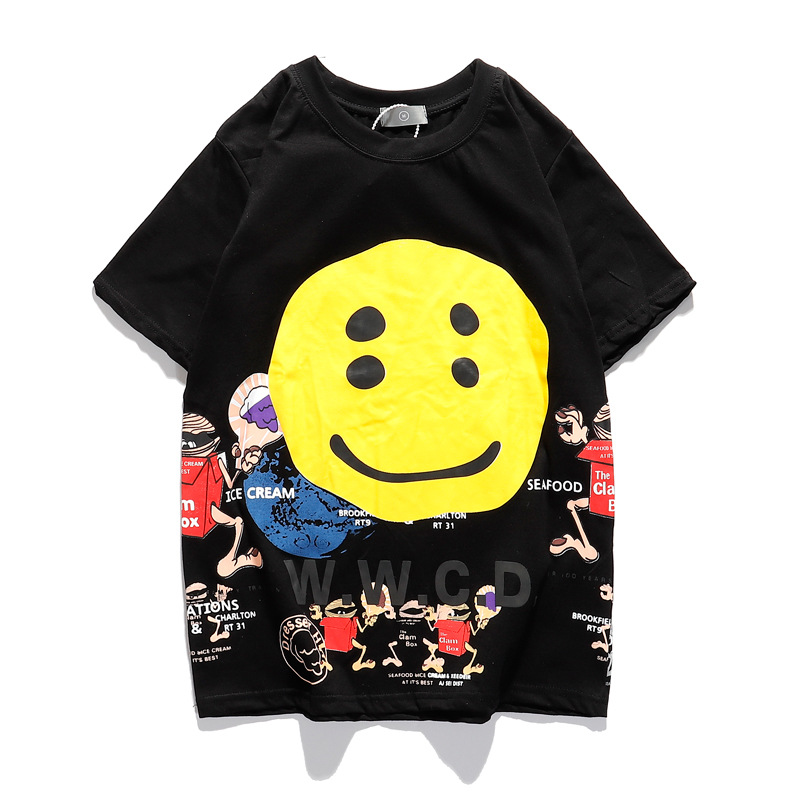 Men&apos;s Clothes &gt;T-shirts &amp; Polos &gt;Popular cartoon graffiti smiley face print T-shirt