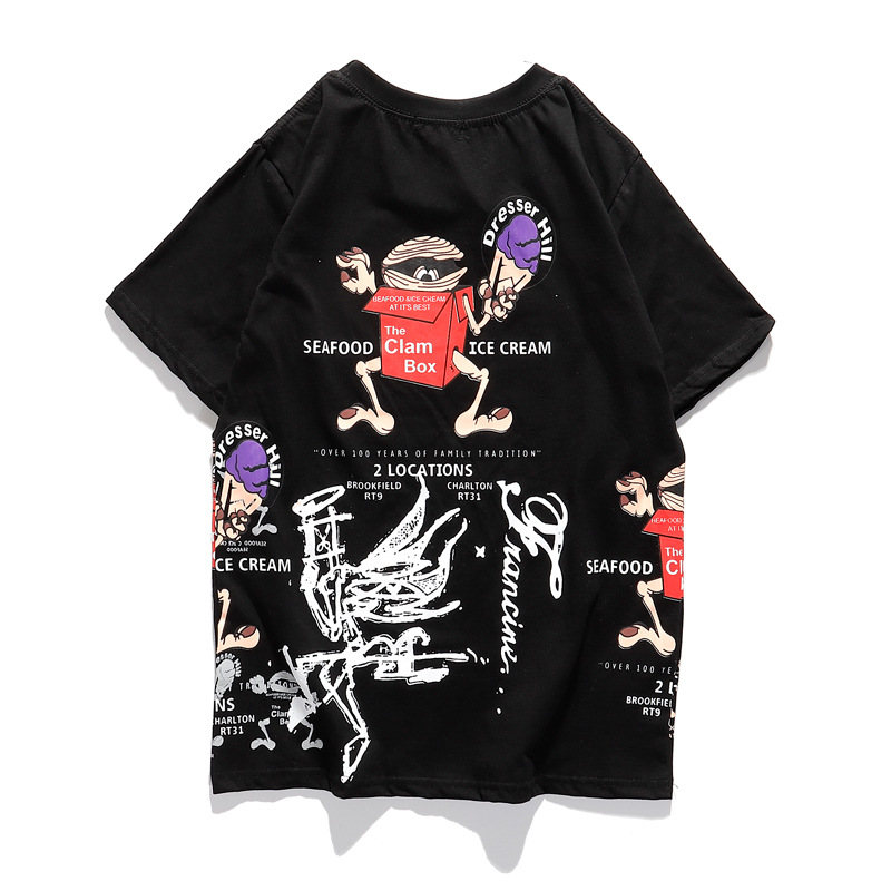 Men&apos;s Clothes &gt;T-shirts &amp; Polos &gt;Popular cartoon graffiti smiley face print T-shirt