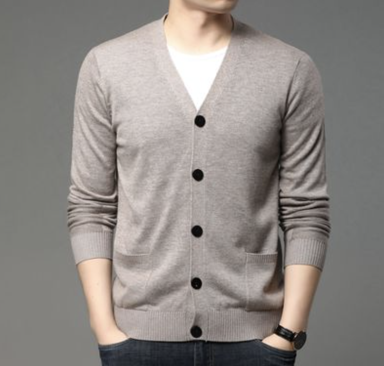 Men knitted cardigan coat loose casual V-Neck long sleeve top