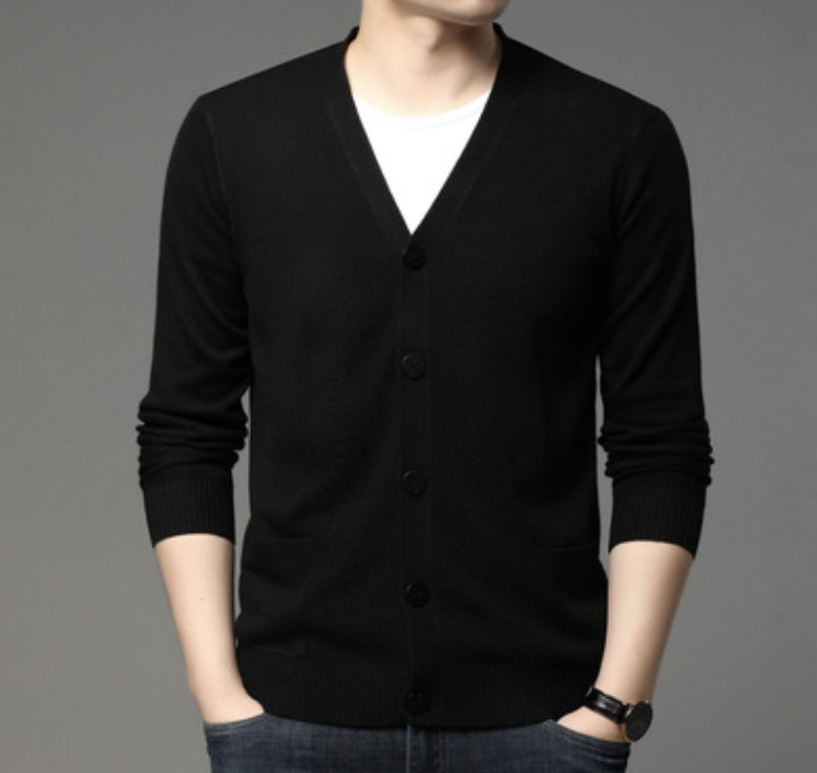 Men knitted cardigan coat loose casual V-Neck long sleeve top