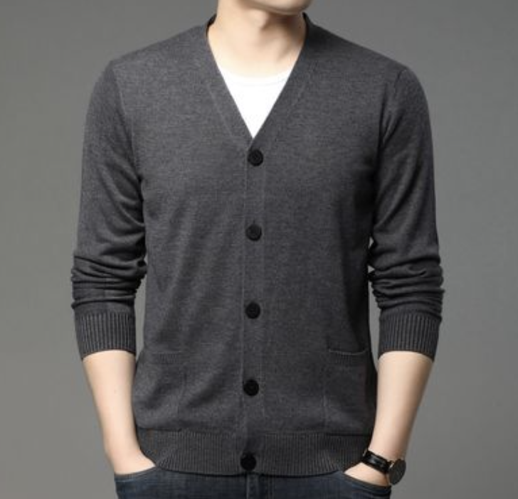Men knitted cardigan coat loose casual V-Neck long sleeve top
