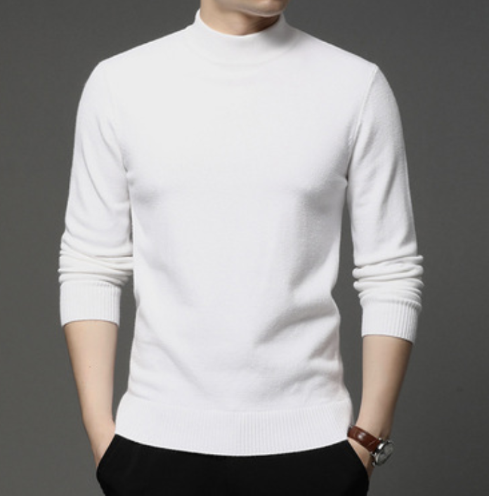 Semi high collar men&apos;s round neck solid color fashion Pullover Sweater