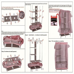 [Sale]Jaza Keja Portable 2 Columns Wardrobe Closet Clothes Storage Organization Metallic Organizer Non-Woven Fabric Cover with 6 Storage Shelves 2 Hanging Sections