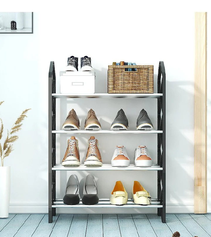 Jaza Keja 4 Layer Slant Bar Shoe Rack Home Doorway Sturdy Multilayer Dormitory Simple Shoe Cabinet Organizer Shoes Rack