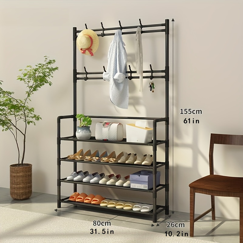 【Promotions】Jaza Keja 80cm/31.5in Extra Wide 4 5 Layer Simple Assemble Shoe Rack Floor Coat Hat Rack Shoe Integrated Household Storage Bedroom Living Room Bathroom Hangers