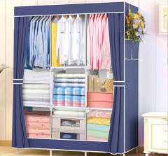 [Sale]Jaza Keja 105cm Portable 3 Columns Wardrobe Closet Clothes Metallic Organizer Non-Woven Fabric Cover with 6 Storage Shelves 2 Hanging Sections