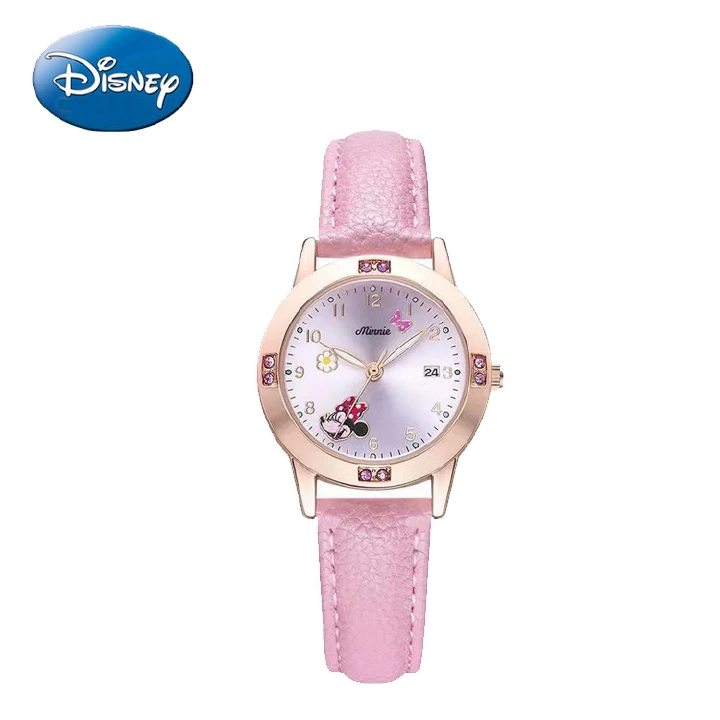 Disney Official Authentic Minnie Mouse Girl Watch Fashion Leather Quartz Wristwatch with free gift box New Year Valentine's Day Birthday Gift