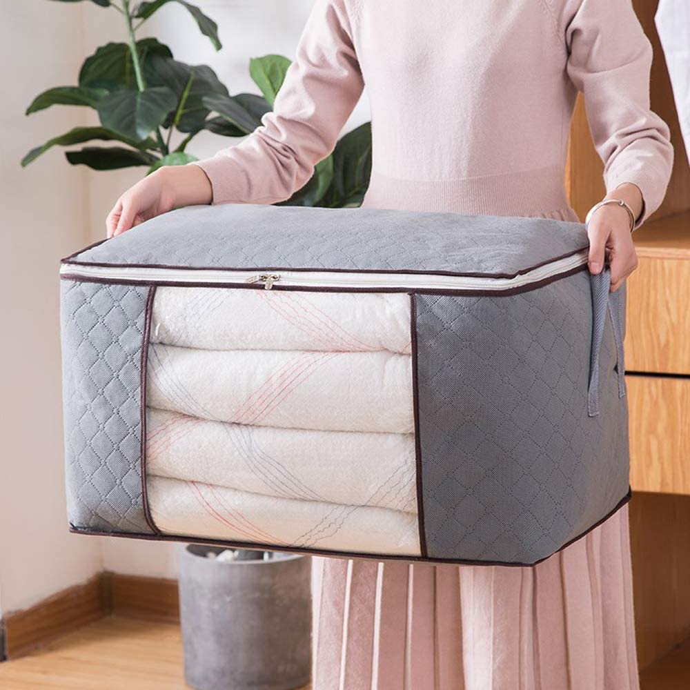 Non-woven Storage Bag for Clothes Comforter Quilt Blanket Pillow with Clear Window Handles Zipper
