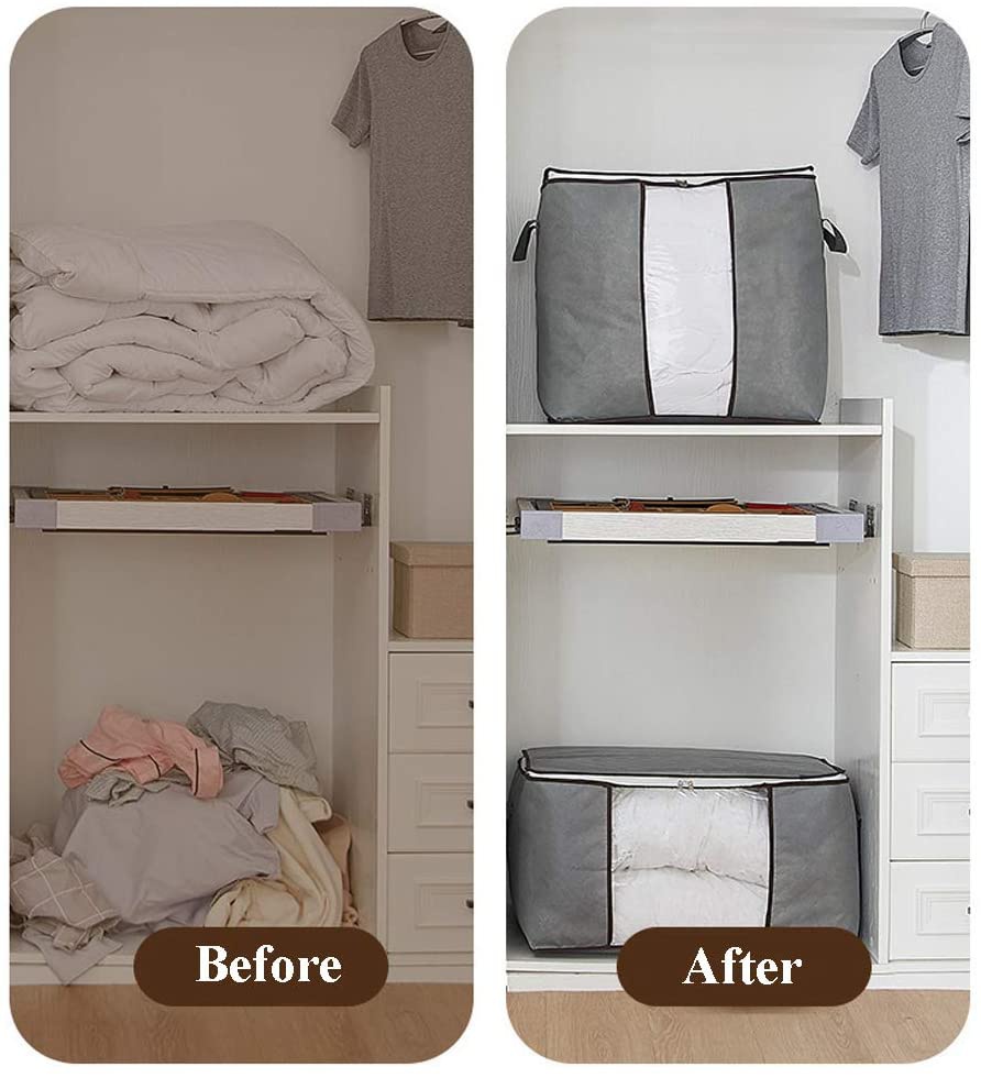 Non-woven Storage Bag for Clothes Comforter Quilt Blanket Pillow with Clear Window Handles Zipper