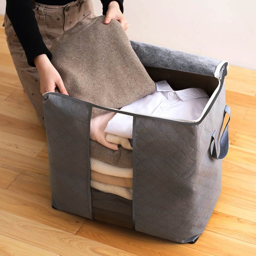 Non-woven Storage Bag for Clothes Comforter Quilt Blanket Pillow with Clear Window Handles Zipper