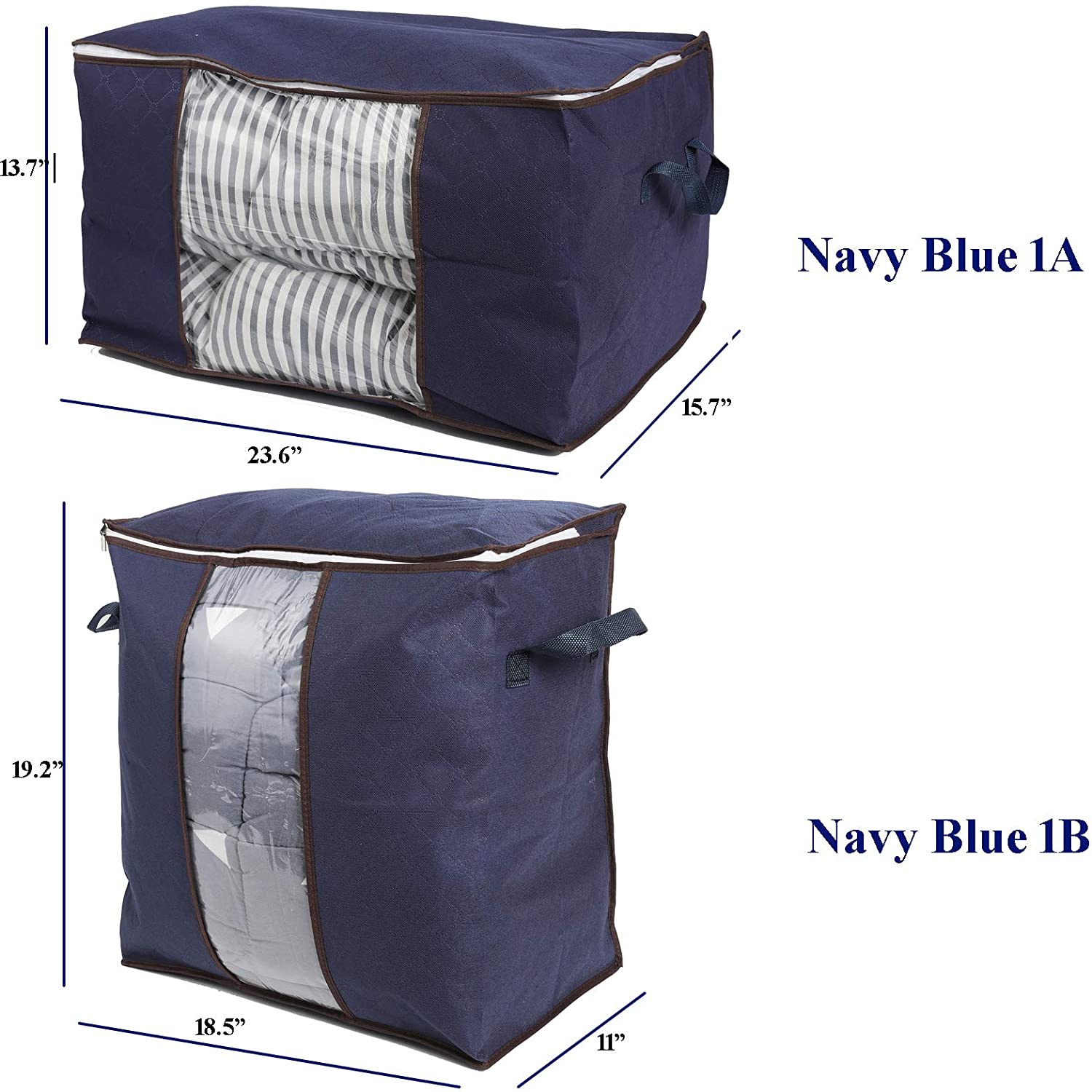 Non-woven Storage Bag for Clothes Comforter Quilt Blanket Pillow with Clear Window Handles Zipper