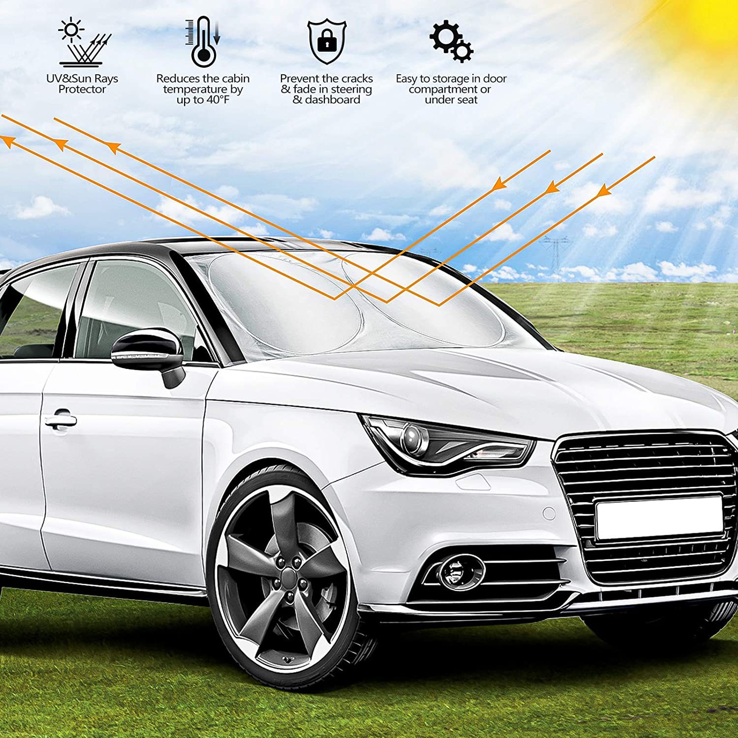 Keeps Your Vehicle Cool Foldable Car Windshield Car Window Sunshade Sun Shade Visor Windshield Cover Auto Car SunShade Car Sun Visor Sun Heat Protection  for Sun Heat Automotive Interior Accessories