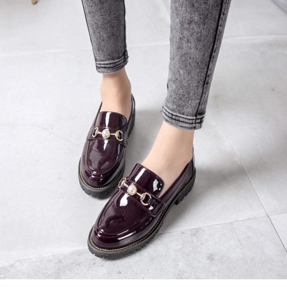 Women Leather Vintage Loafers Shoes Slip On Oxford Flat
