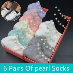 6 pairs of socks female short cotton socks thin pearl socks cute student boat socks 6 pairs of colors random One size
