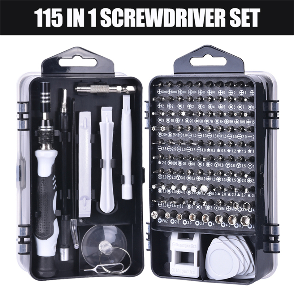 115 in 1 bit kit for mobile phone maintenance, multi-function precision screwdriver kit Black,one size