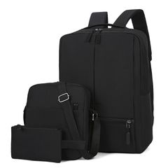 New Arrival Men's Backpack USB Charging Large capacity Casual Business Men's bag 3-piece Set Black one size