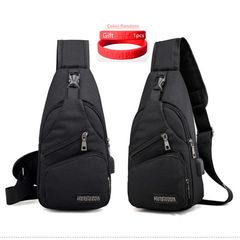 (Gift:1PCS A Man's Sports Bracelet) New Arrival Men's Casual Canvas Chest Bag USB Smart Shoulder Bag Canvas Men's Chest Bag Black one size