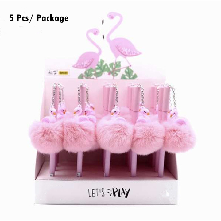 2020 Ins 5pcs Unicorn Flamingo Plush Pendant Pen Ink Pens Gift School &amp; Office Stationery Gift