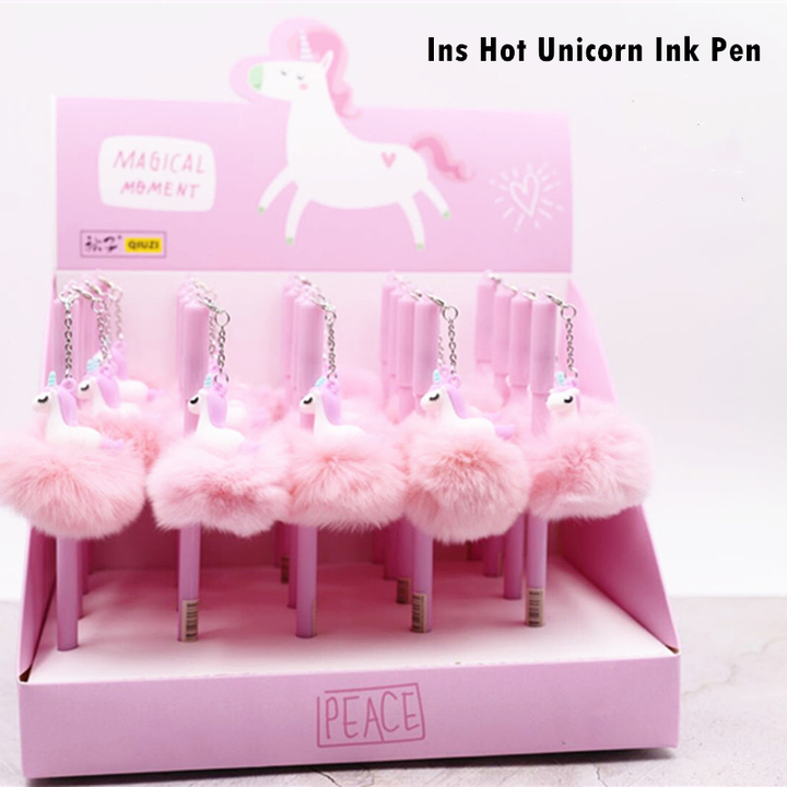 2020 Ins 5pcs Unicorn Flamingo Plush Pendant Pen Ink Pens Gift School &amp; Office Stationery Gift