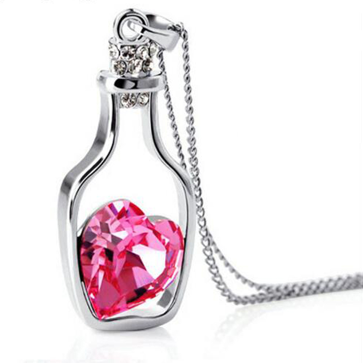Fh Hot Lady Fashion Silver Necklace Heart Wishing Bottle Pendant Collarbone Chain Accessories Mei Red 80cm - Heart In Bottle Pendant Fh Hot Lady Fashion Silver Necklace Heart Wishing Bottle Pendant Collarbone Chain Accessories Mei Red 80cm - Heart In Bottle Pendant