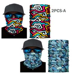 New Arrival 2PCS/Set Variety Magic Hood Printed Neck Mask Outdoor Riding Multifunctional Seamless Bandana. 2 PCS-A as picture