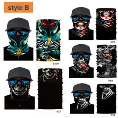 5pcs/set Cool Skull Half Face Series Magic Hood Seamless Amazon Protective Warm Scarf Outdoor Gear Mask Riding Hiking Travel etc. Style-B as picture