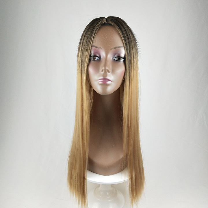 Women&apos;s Long Straight Wig African Colour Gradual Change Fiber Hair Wig