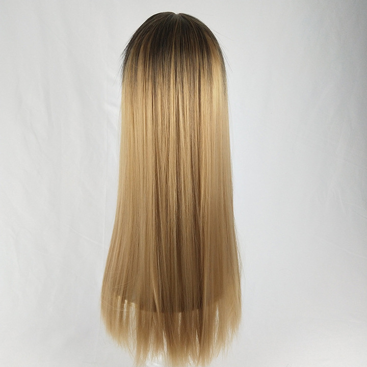 Women&apos;s Long Straight Wig African Colour Gradual Change Fiber Hair Wig