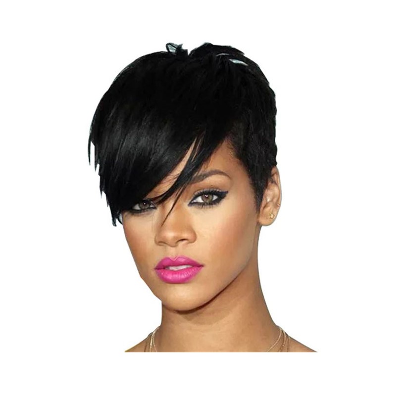 Limit promotion lady high temperature silk synthetic short straight hair oblique bangs wig