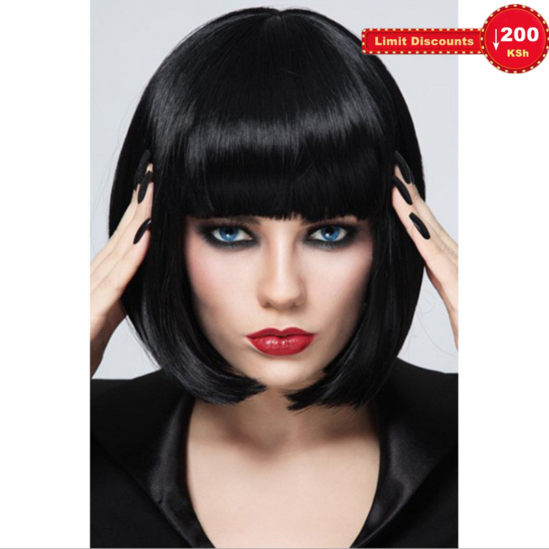 Crazy Price Quality Fashion Ladies Black Short Wig Straight Hair Bob Haircut Hair Wig