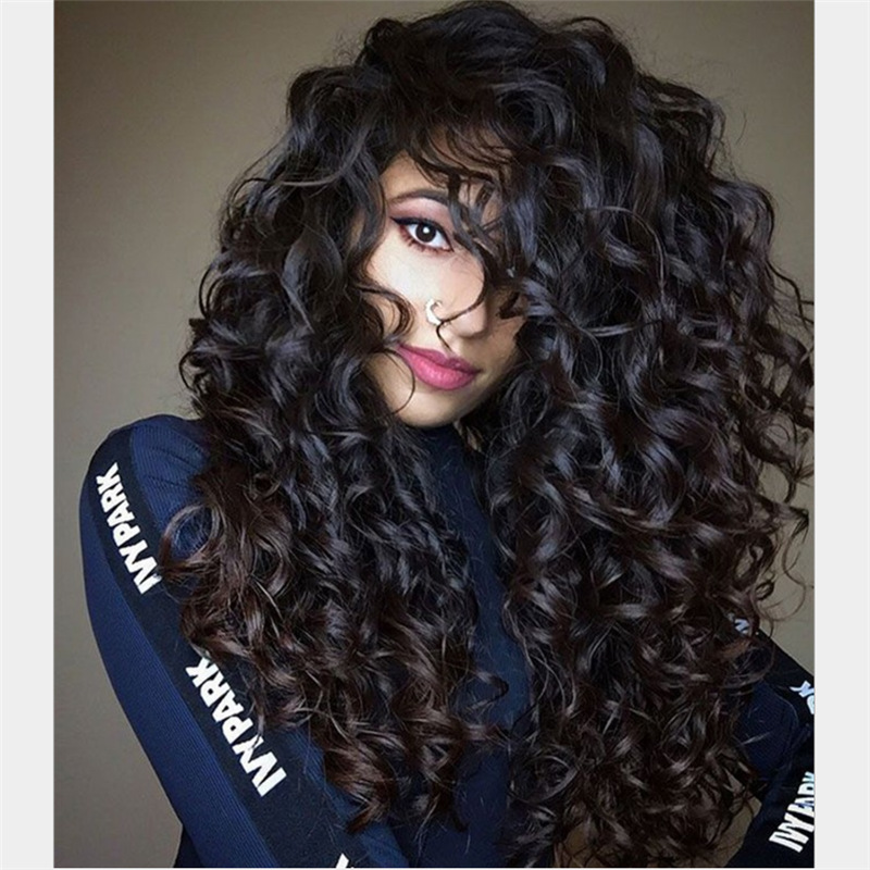 Crazy buy African new fashion wigs fluffy black long curly synthetic wig