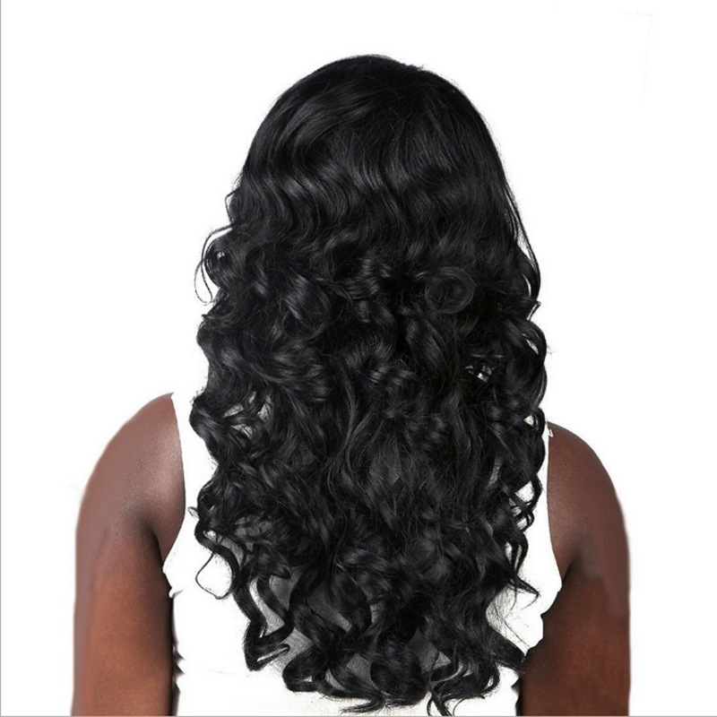 Medium-sized Wavy long curly women's black high-temperature silk wig