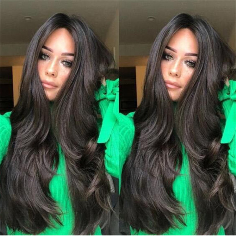 Highlighting Temperament Long Bangs Straight Hair Center Parting Big Waves Long Curls Wigs