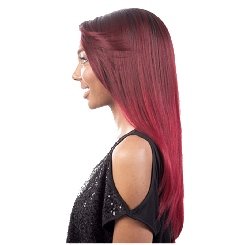 Fashion African Women&apos;s Long Straight Hair Wigs High Temperature Silk Wine Red Wig