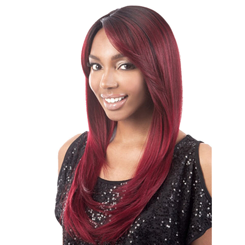 Fashion African Women&apos;s Long Straight Hair Wigs High Temperature Silk Wine Red Wig